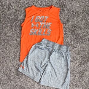 Under Armour Orange Sleeveless Tee with Gray Athletic Shorts